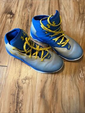 Under Armour Steph Curry 2.5 Blue and Yellow High-Top Basketball Sneakers